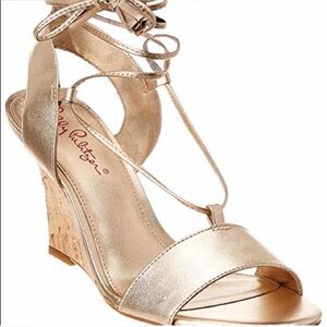 Lilly Pulitzer Aria Metallic Gold Wedge Sandals. Sz 7.5 M
